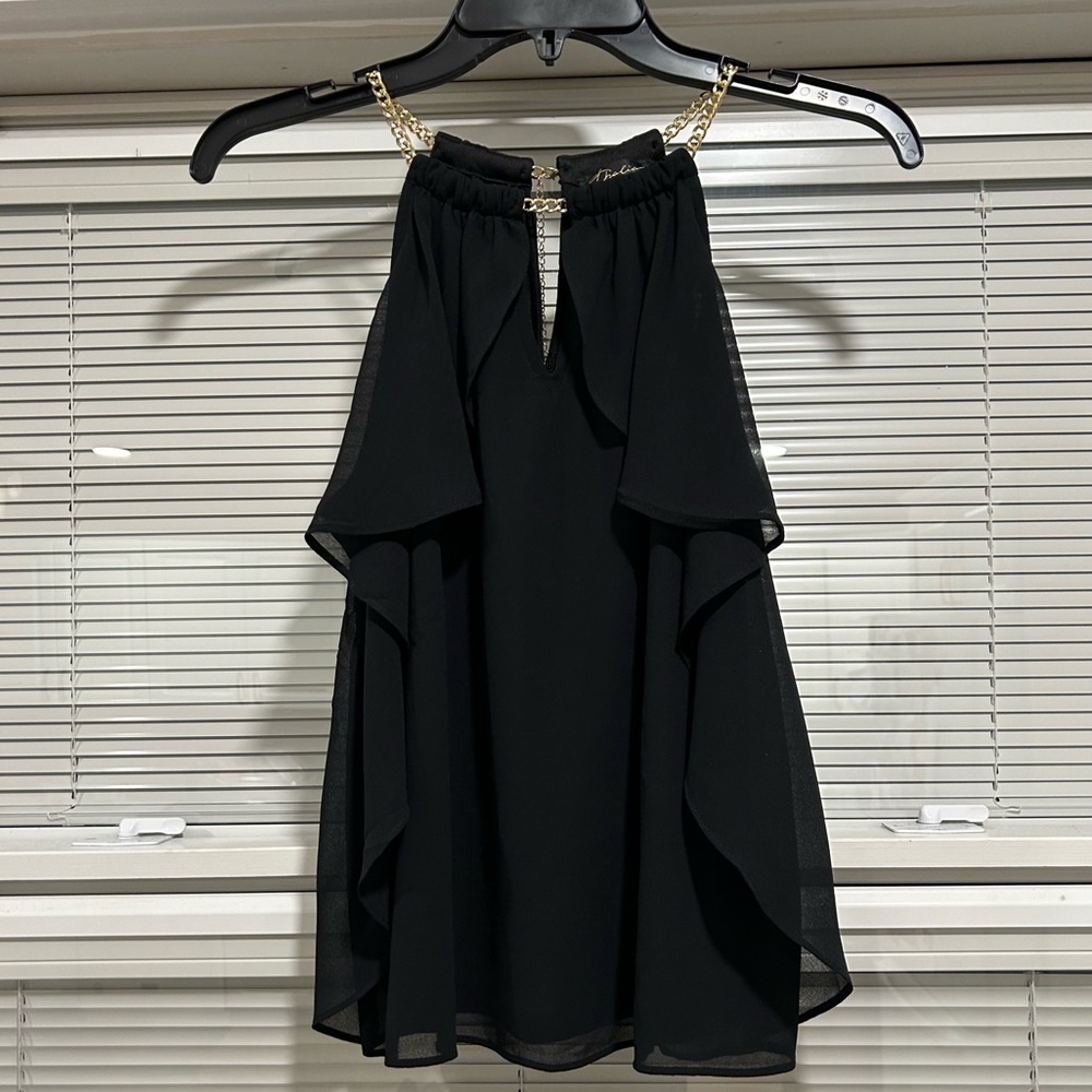 Thalia Sodi Black Blouse With Gold Chain